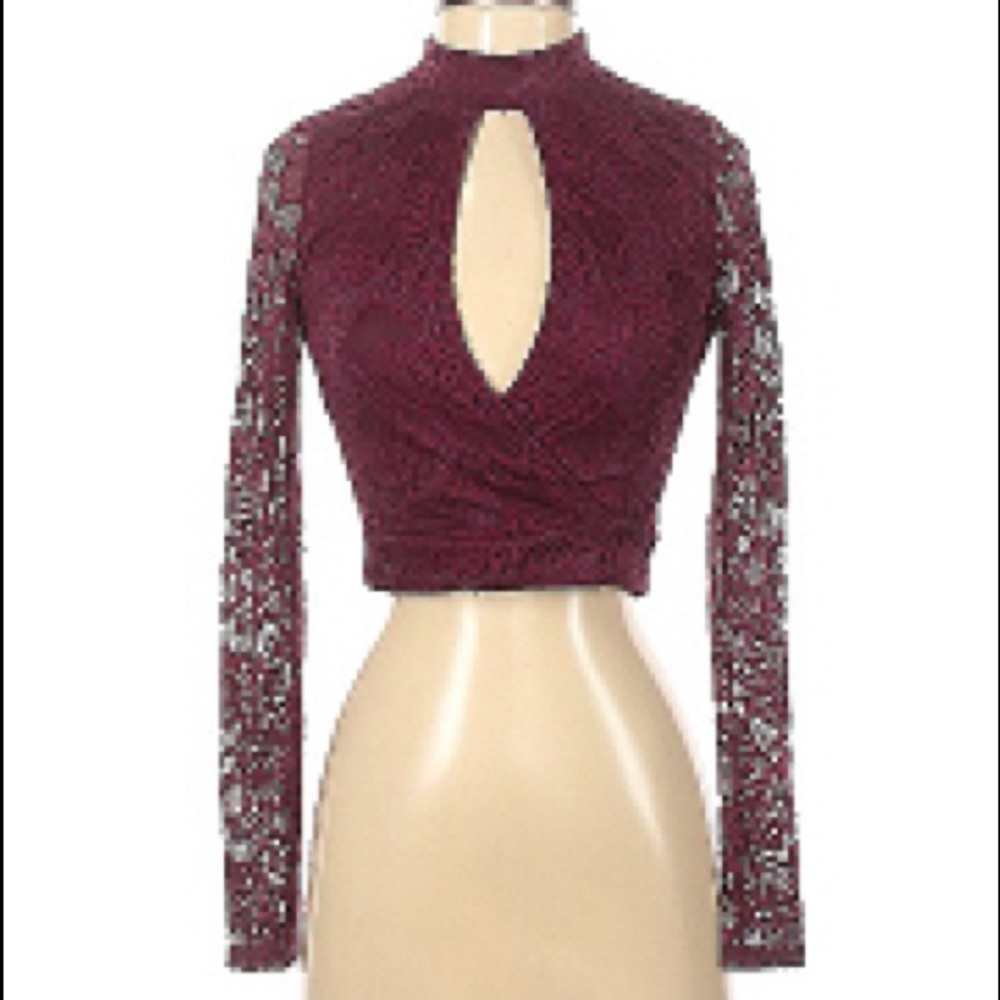 Lace crochet crop top long sleeve